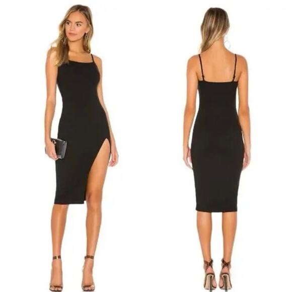 Superdown x Revolve Black Ribbed Candace Slit Midi Dress Size XS - Picture 1 of 8
